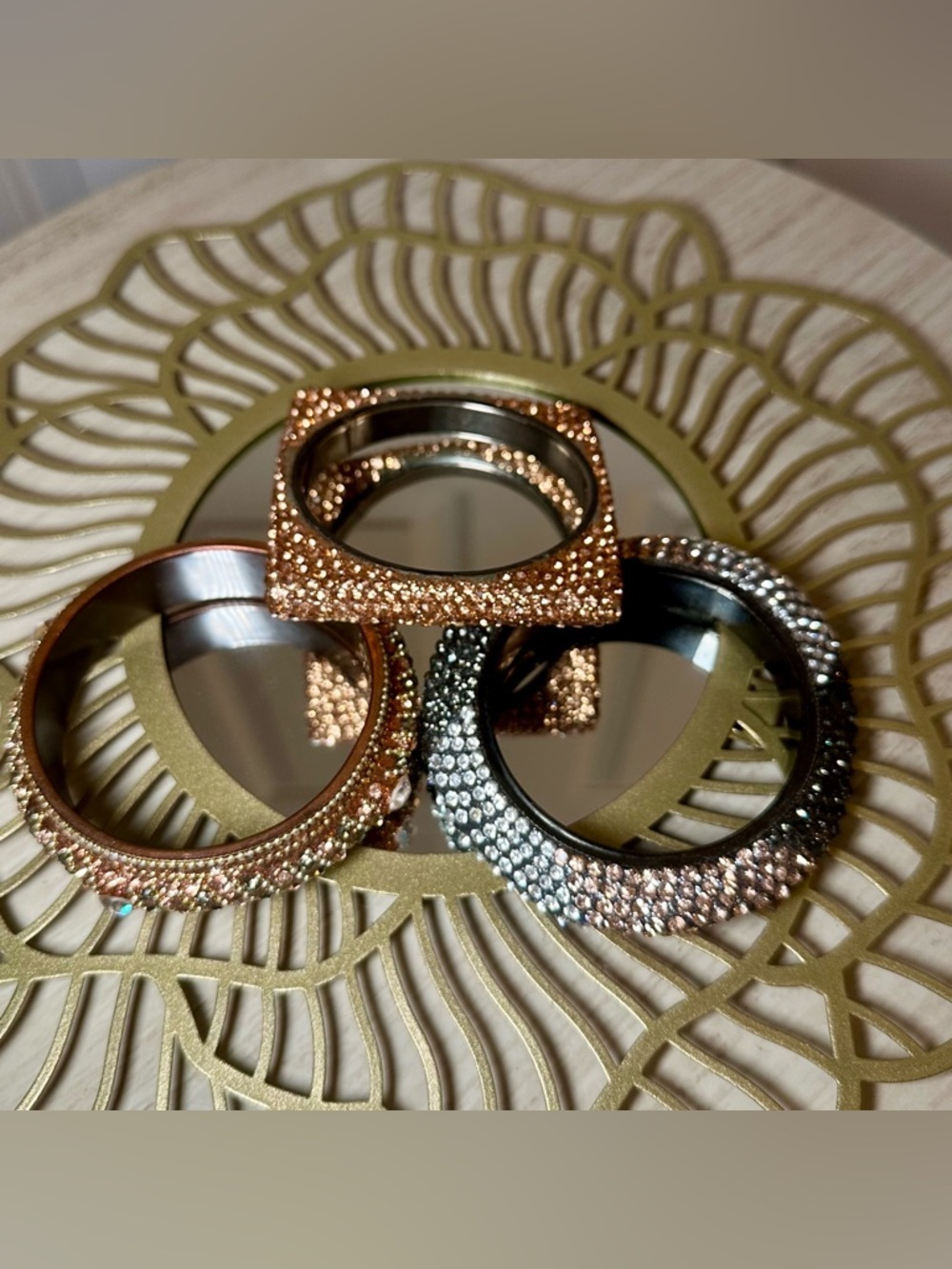 Gold Silver Crystal Rhinestone Bangle Bracelet Set Rose Gold Gunmetal Champagne - Picture 2 of 9